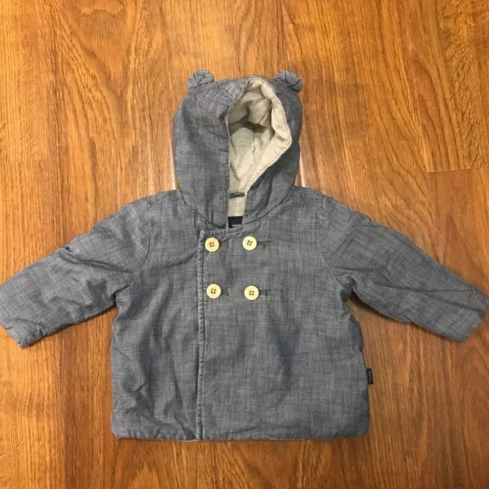 baby gap denim chambray hoodie bear jacket